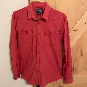 Red with white pinstripe long sleeve button up